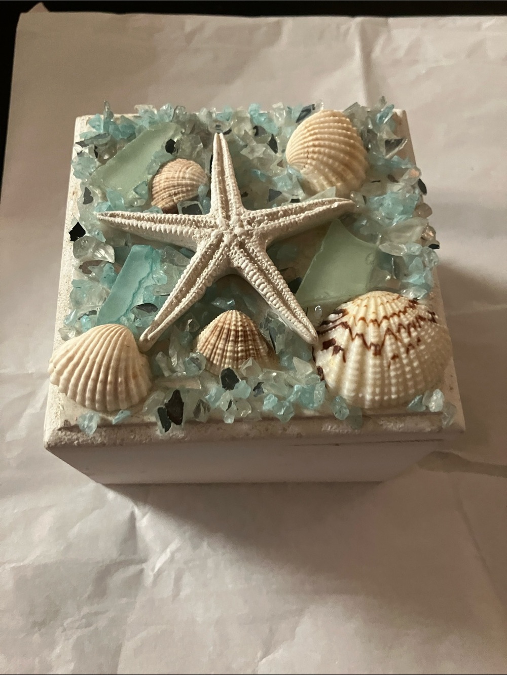 Seaside Starfish Decorative Accent Box - White and Aqua
